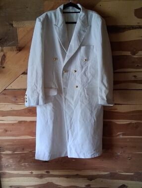 Long White Coat with Gold Buttons